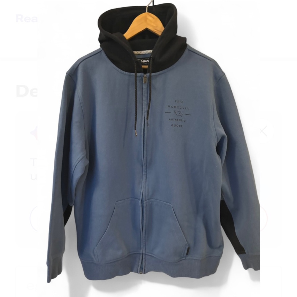 Hawk Casual Blue and Black Zip Up Sweater with hood